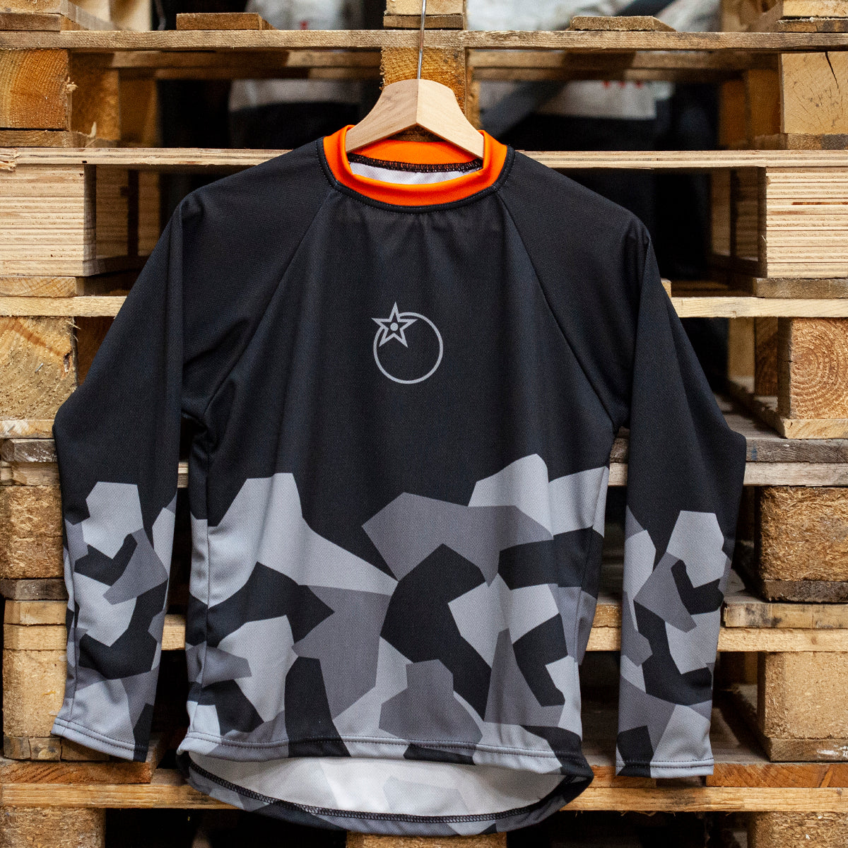 Kids Midnight stealth Camo Jersey long Sleeve (Grey/Black) - Orange Bikes