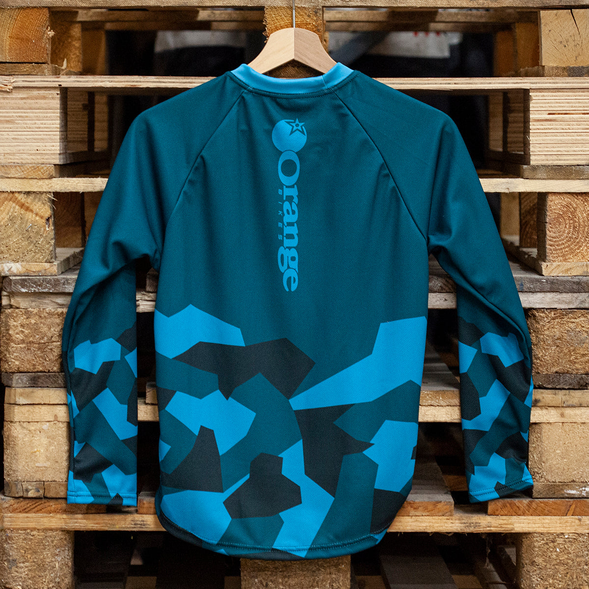 Kids Iced Camo Jersey long Sleeve (Teal/blue) - Orange Bikes