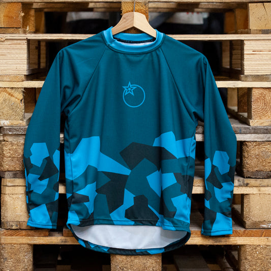 Kids Iced Camo Jersey long Sleeve (Teal/blue) - Orange Bikes